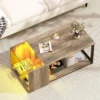 Coffee Table for Small Living Room, Modern Center Tables with Storage, Rectangular Glass Top Table with LED Light, Grey