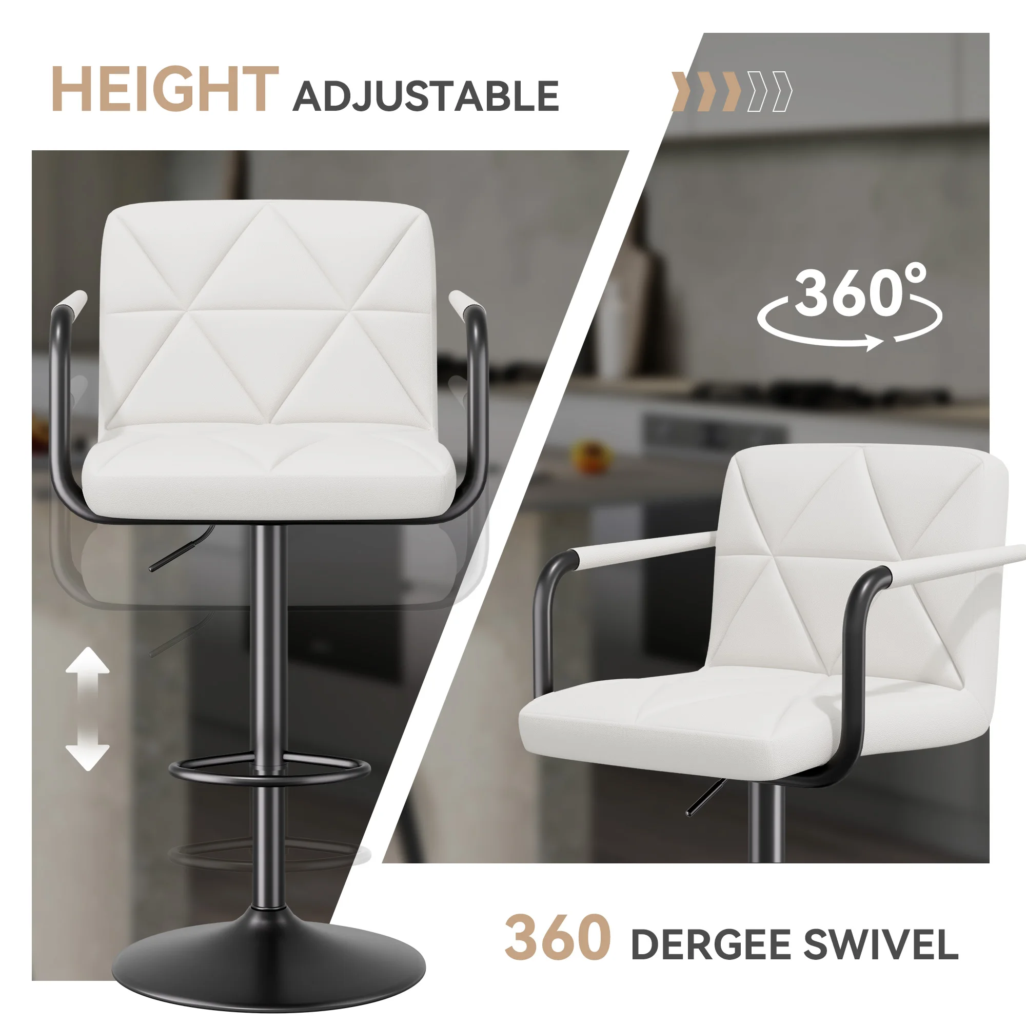 Modern Adjustable Swivel Bar Stool with Metal Base and Cushioned Seat - Image 4