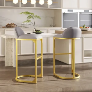 2 PCS Counter Height Bar Stools Velvet Upholstered Bar Chairs Modern High Barstools With Back Metal Leg Counter Stool Chairs