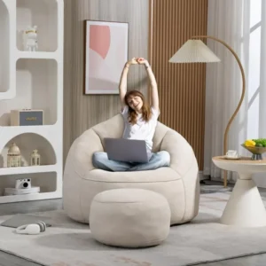 Beanbag chair and footstool, comfortable beanbag sofa chair, high-pressure foam couch, used in living room and bedroom
