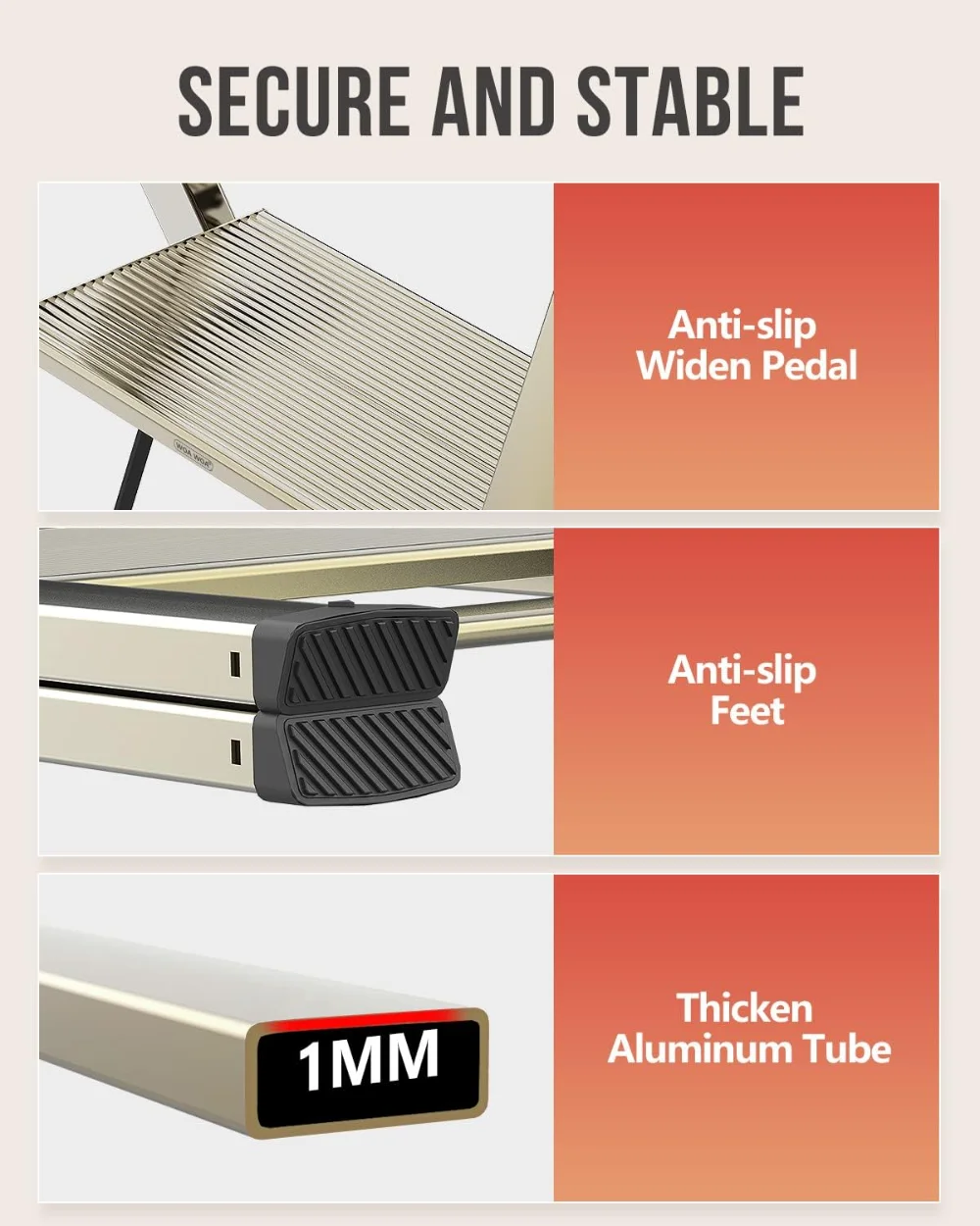 2 Step Ladder,Foldable Step Stool, Aluminum Lightweight Ladder for Home Kitchen Closet, Anti-Slip Pedals,Portable - Image 5