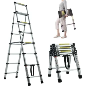 Step Ladder 6+7 Aluminum Herringbone A-Frame Telescoping Anti-Slip 330lbs Load Capacity, Step Ladders