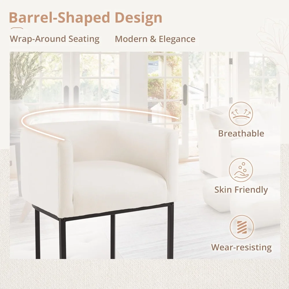 Counter Height Bar Stools Set of 2, Modern Barrel Counter Stools with Backrest and Arms - Image 5