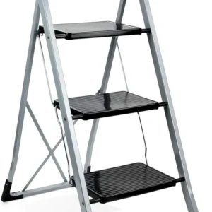 Non-Slip 3 Step Stool Folding Sturdy Steel Wide Step Ladder with Hand Grip and Locking Mechanism for Indoor Household Kitchens