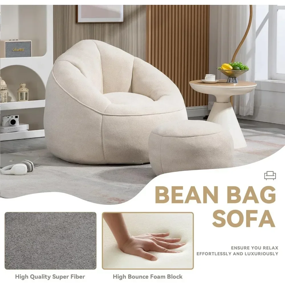 Beanbag chair and footstool, comfortable beanbag sofa chair, high-pressure foam couch, used in living room and bedroom - Image 4